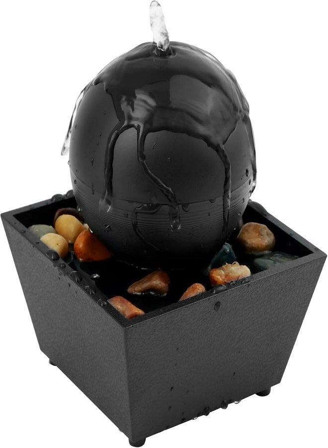 نافورة كرة طاولة داخلية مع 4x ضوء LED ونافورة سطح حجرية لتزيين المكتب المنزلي والاسترخاء - Image 3