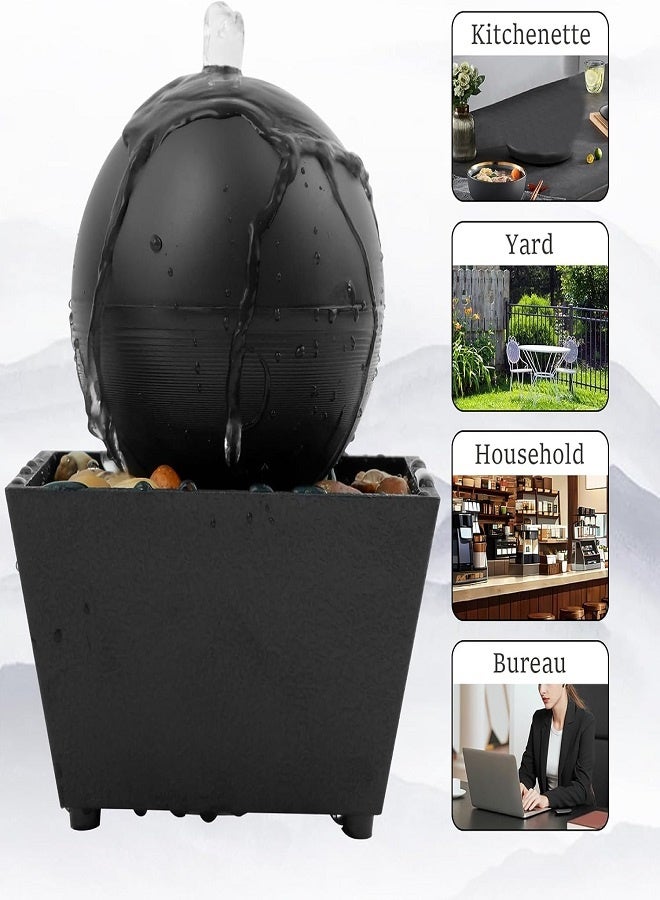 نافورة كرة طاولة داخلية مع 4x ضوء LED ونافورة سطح حجرية لتزيين المكتب المنزلي والاسترخاء - Image 4