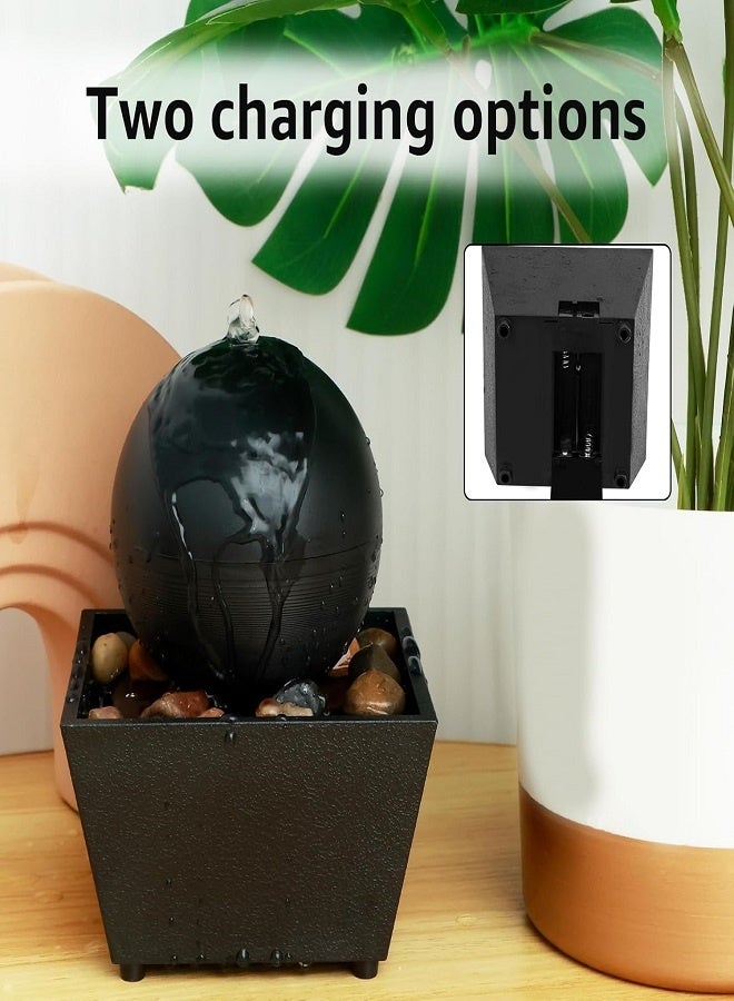 نافورة كرة طاولة داخلية مع 4x ضوء LED ونافورة سطح حجرية لتزيين المكتب المنزلي والاسترخاء - Image 5