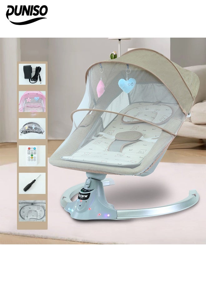 DUNISO Baby Electric Rocking Chair，Multi Functional Baby Swing Chair,3 Speed Intelligent Timing, 5 Speed Intelligent Swing, With Led Display Panel,Bluetooth,Remote Control, Mosquito Net,For 0 to 2 Years Old  - Image 1