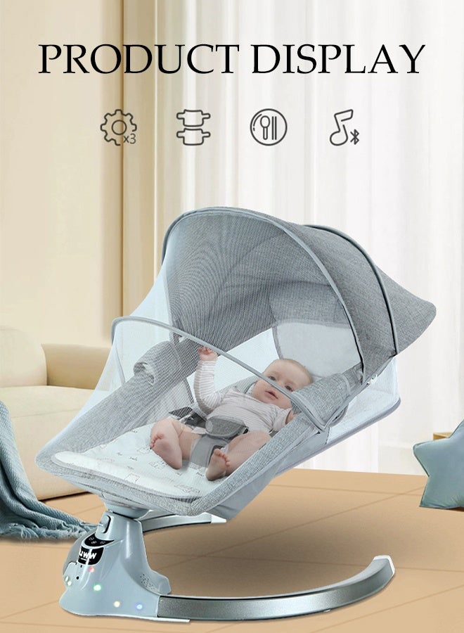 DUNISO Baby Electric Rocking Chair，Multi Functional Baby Swing Chair,3 Speed Intelligent Timing, 5 Speed Intelligent Swing, With Led Display Panel,Bluetooth,Remote Control, Mosquito Net,For 0 to 2 Years Old  - Image 3