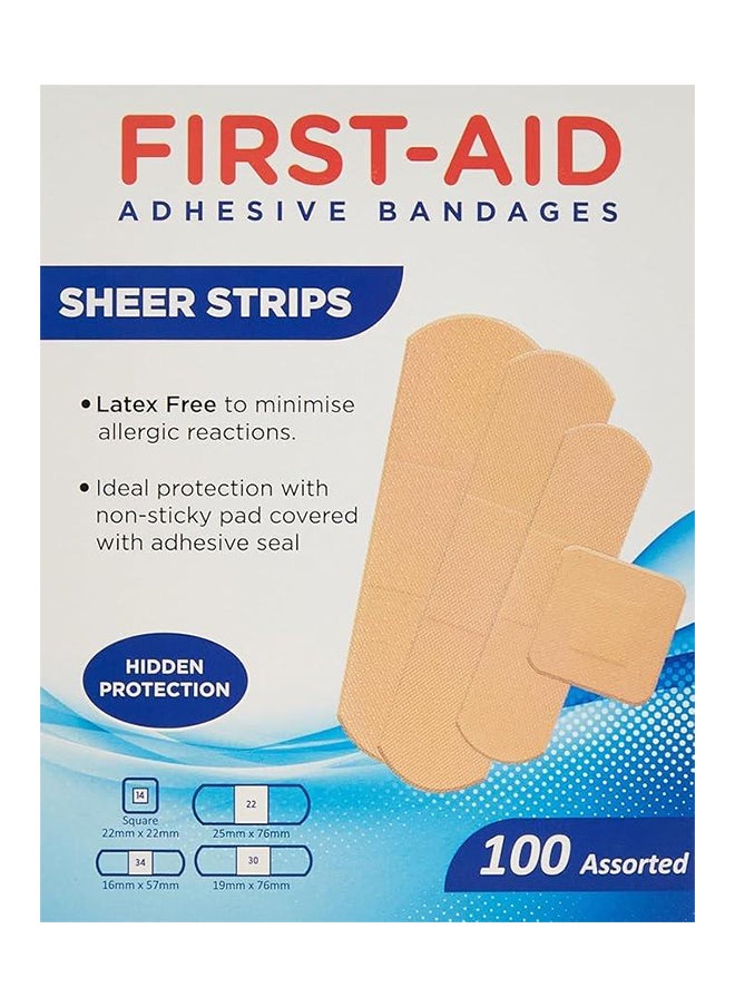 First Aid ضمادات شريطية شفافة، مادة لاصقة آمنة ودائمة، خالية من اللاتكس، متنوعة، ضمادة 100 قطعة  - Image 1