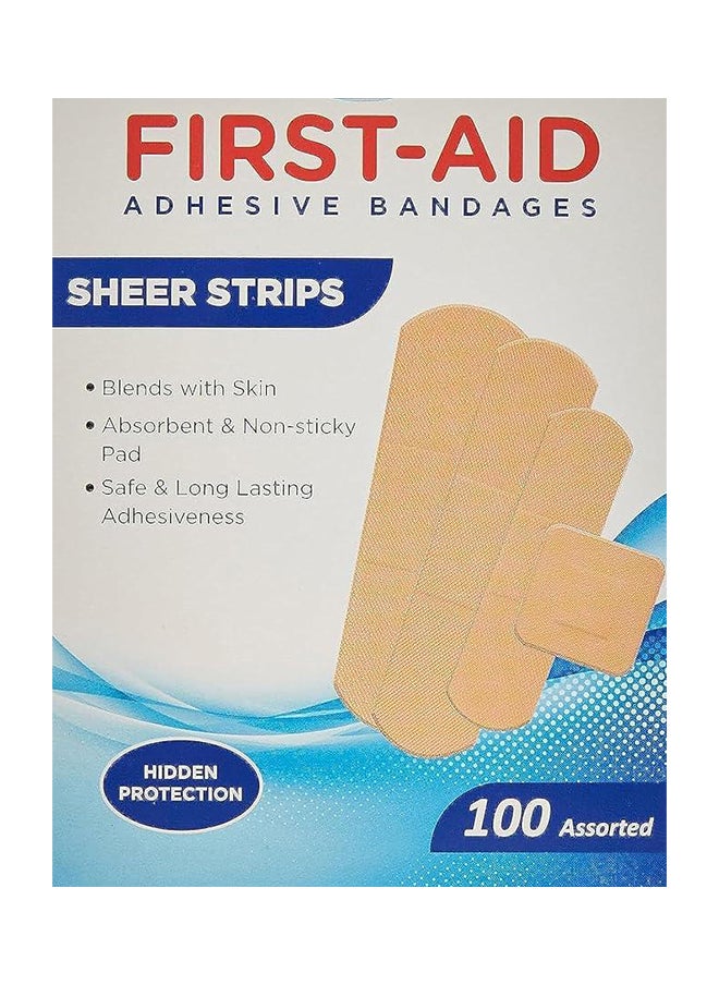First Aid ضمادات شريطية شفافة، مادة لاصقة آمنة ودائمة، خالية من اللاتكس، متنوعة، ضمادة 100 قطعة  - Image 2