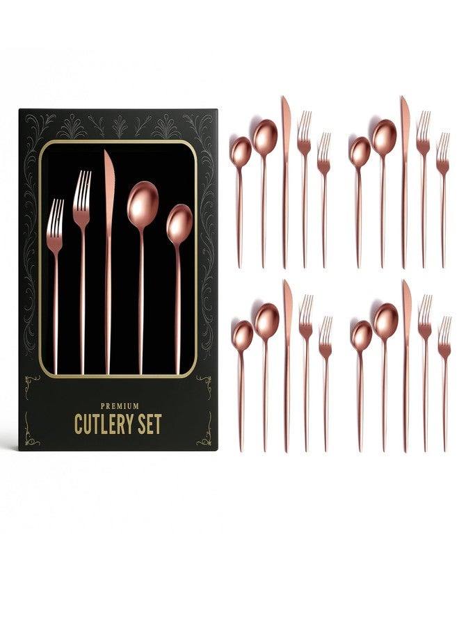 aDai Korean Premium 20 Piece Stainless Steel Cutlery Set | Modern Flatware for Dining | Elegant Gift Box for Everyday Use (Rose Gold) - Image 1