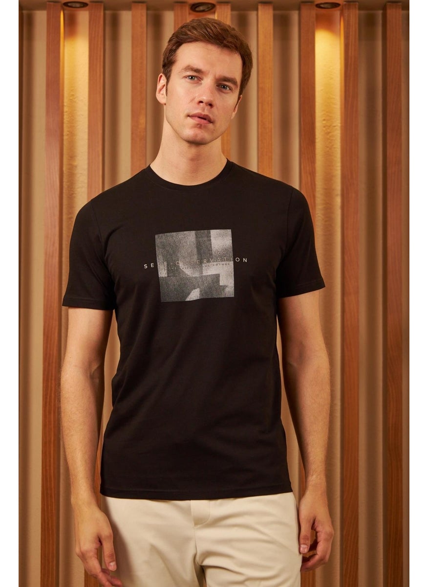Odelon - Men's Comfort Fit Printed Cotton T-Shirt Black Self Observation MARS11 - Image 1