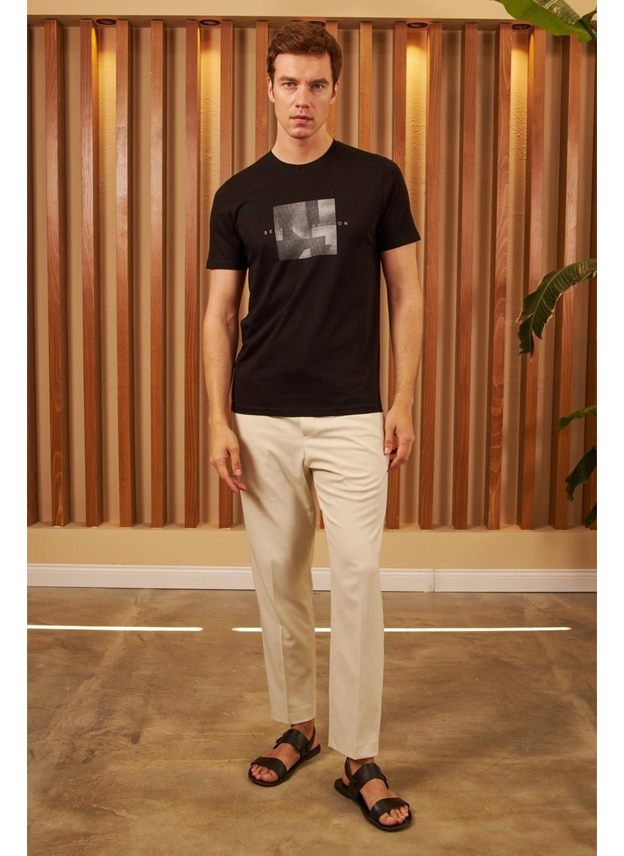 Odelon - Men's Comfort Fit Printed Cotton T-Shirt Black Self Observation MARS11 - Image 1