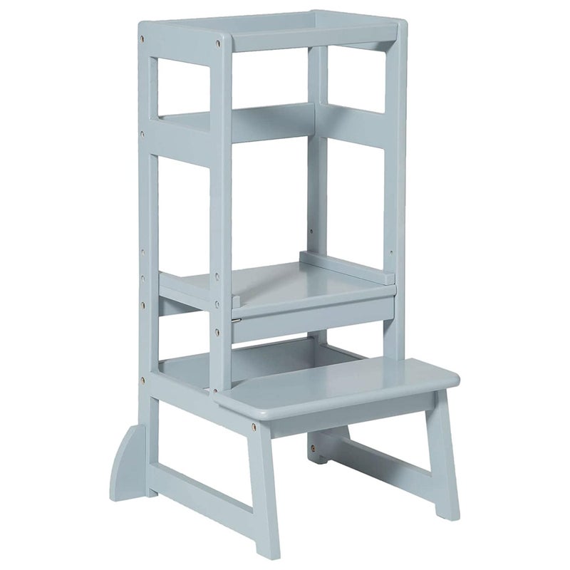 SDADI Kitchen Step Stool for Toddlers and Kids Ages 18 Months to 3 Years Old with Adjustable Height and Solid Wood Railings Gray
