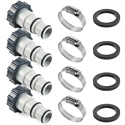 Tooetoy Pool Hose Adapter A w/Collar Replacement for Intex Threaded Connection Pumps PN. 25007,Converts 1.5" & 1.25" Hose,Above Ground Swimming Pool Accessories with Clamps,4-pack - Image 1