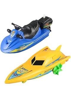 Generic Wind-up Boat Bath Toy, Bathtub Pull and Go Yacht Water Toy Motorboat Jet Ski Boat Toy Speed Boat Ship Toy Sailing Ship Sailboat Tub Toy (Motorboat+Amphibious Yacht)  - Image 1