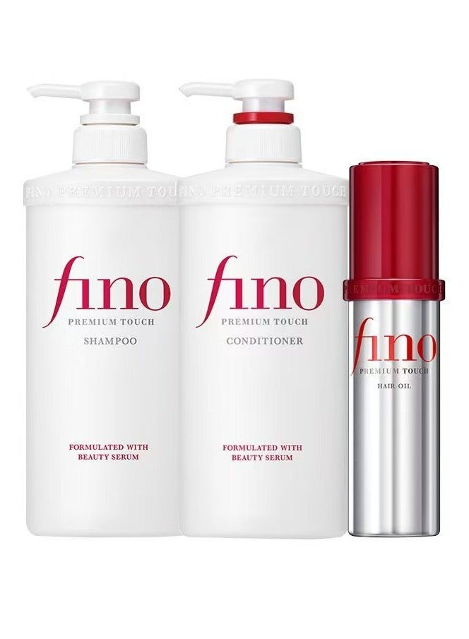 Fino Shiseido  Fino Premium Touch Moist Shampoo 550ml, Conditioner 550ml & Hair Oil 70ml ,Pack of 3 - Image 1