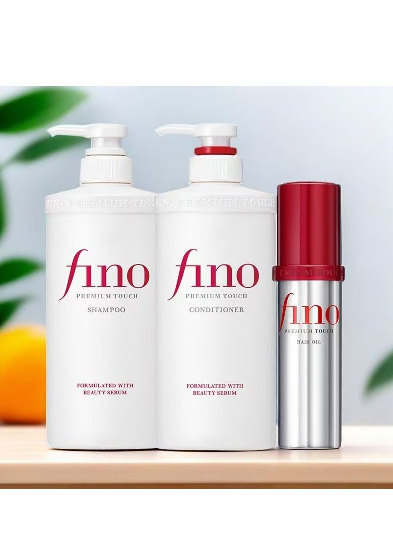 Fino Shiseido  Fino Premium Touch Moist Shampoo 550ml, Conditioner 550ml & Hair Oil 70ml ,Pack of 3 - Image 2