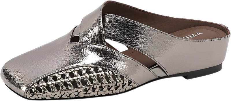Generic Women's Mules Square Toe Closed Toe Sandals Open Back Braided Slip-On Flats - Image 1