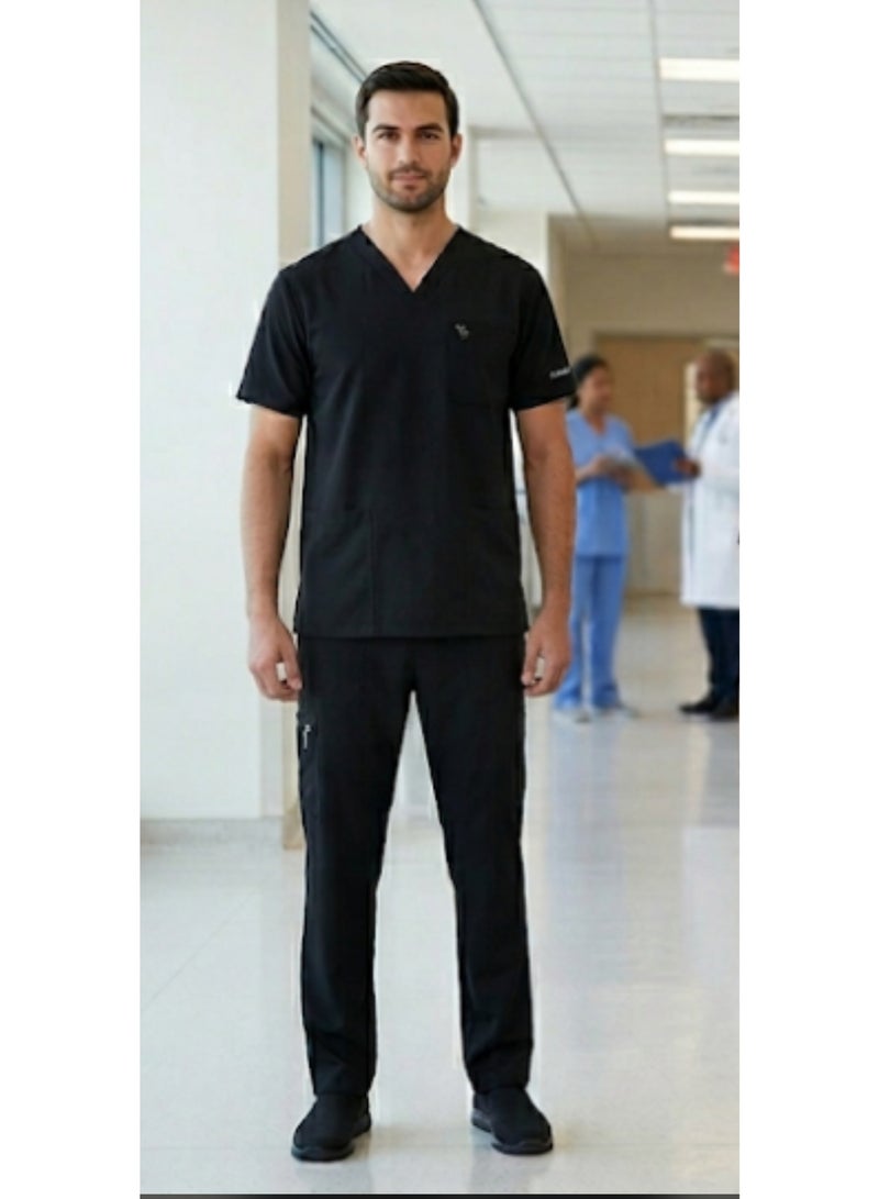 Men's Medical Scrub (Alhayah) - Black - Size XL - Short Sleeve - Comfortable and Flexible Medical Uniform for Doctors, Nurses, and Healthcare Practitioners