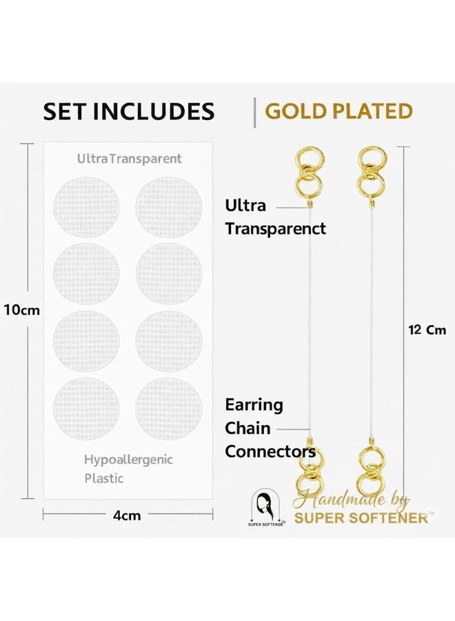 SUPER SOFTENER Gold Plated Transparent, Stretchable, Adjustable, Lightweighted Ear Chain For Heavy Earrings – Comfortable Support Women & Girls (2 Pair) With Invisible Lobe Patches - Image 5