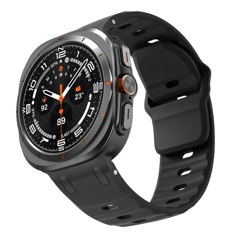 QX سوار ساعة ذكية رياضي من السيليكون متوافق مع Samsung Galaxy Watch Ultra بملاءمة قابلة للتعديل وحزام ناعم للاستبدال اليومي باللون أسود قابل للتعديل باللون الأسود - Image 1