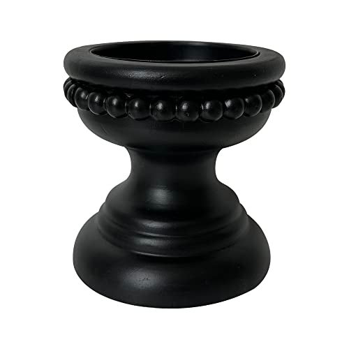 dwellington Farmhouse Rustic Wood Pillar Candle Holder Decorative Beaded Candlestick Holder Stand for Home Dcor Gifts Wedding Black - Image 1