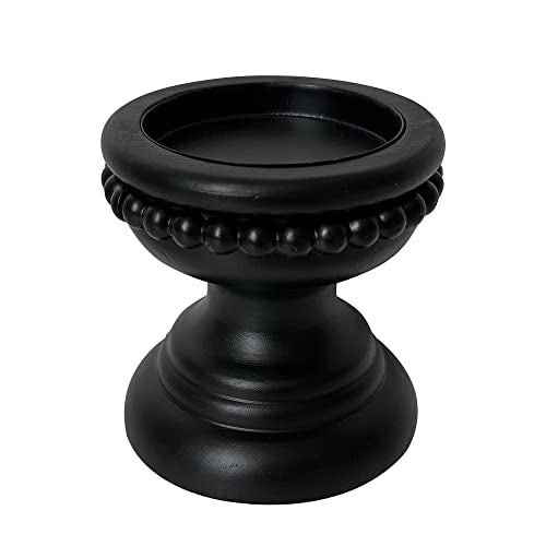 dwellington Farmhouse Rustic Wood Pillar Candle Holder Decorative Beaded Candlestick Holder Stand for Home Dcor Gifts Wedding Black - Image 3