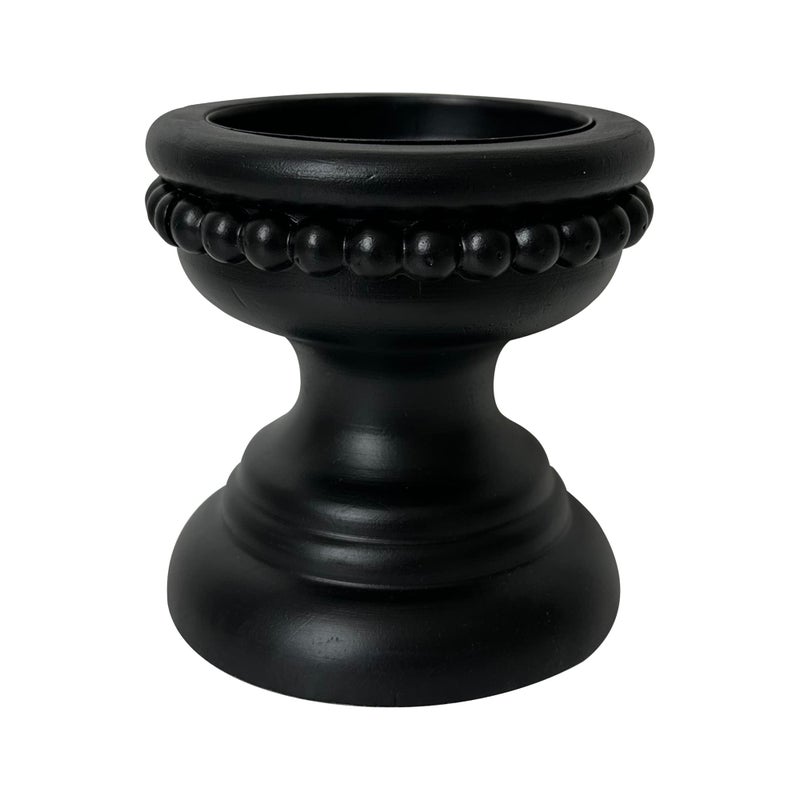 dwellington Farmhouse Rustic Wood Pillar Candle Holder Decorative Beaded Candlestick Holder Stand for Home Dcor Gifts Wedding Black - Image 2
