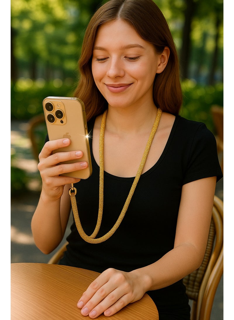 💎 Long Rhinestone Mobile Chain in Gold – Combining Luxury and Elegance to Protect Your Phone in a Chic, Modern Style for Elegant Women - Image 1
