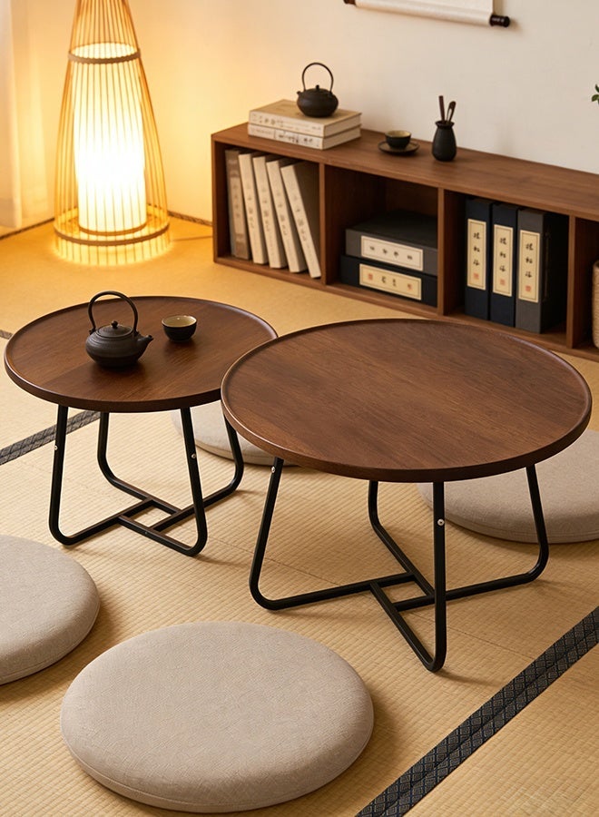 Migue home طقم من 2 طاولة قهوة دائرية متداخلة لغرفة المعيشة، طاولة جانبية، تجميع سهل، لون الجوز - Image 1