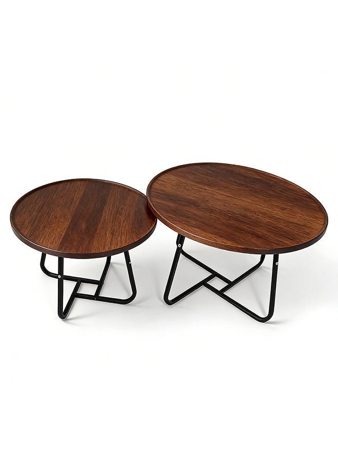 Migue home طقم من 2 طاولة قهوة دائرية متداخلة لغرفة المعيشة، طاولة جانبية، تجميع سهل، لون الجوز - Image 3