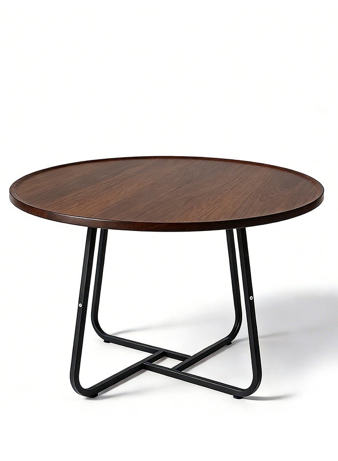 Migue home طقم من 2 طاولة قهوة دائرية متداخلة لغرفة المعيشة، طاولة جانبية، تجميع سهل، لون الجوز - Image 5