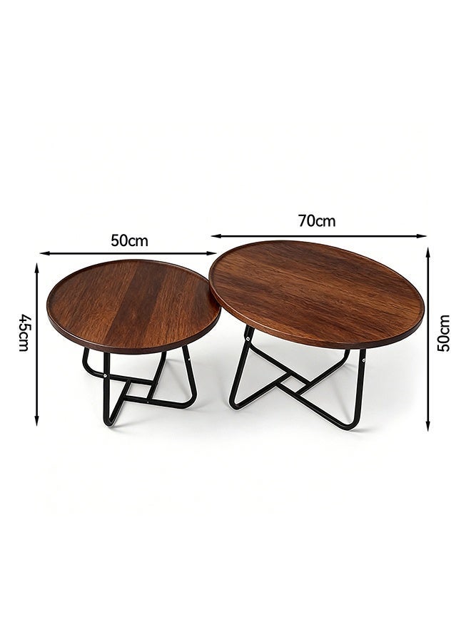 Migue home طقم من 2 طاولة قهوة دائرية متداخلة لغرفة المعيشة، طاولة جانبية، تجميع سهل، لون الجوز - Image 4