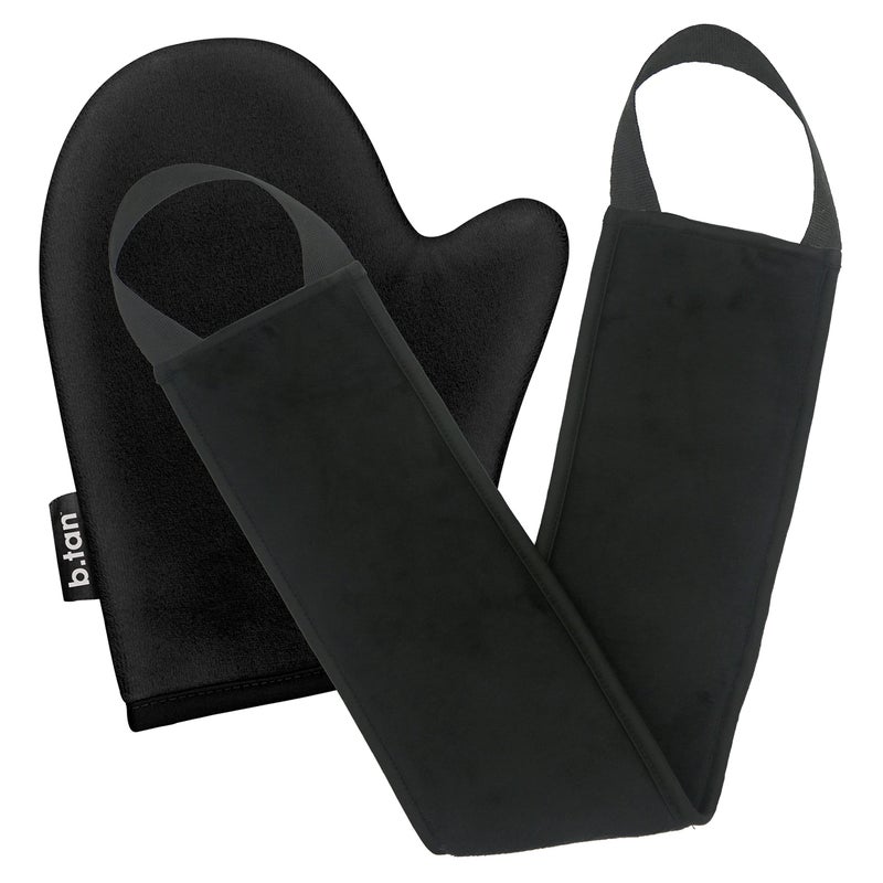 b tan b.tan Back + Body Self Tanning Mitt Applicator Kit | Get Your Mitts on This Bundle - Streak-Free, Velvety Soft, Reusable & Washable Back + Body Applicator Mitt for Self Tan, Lotion, Sprays, Gels - Image 1