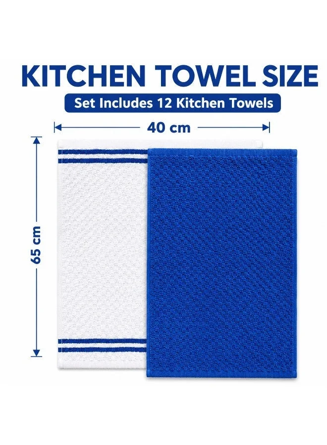 Bliss Casa Bliss Casa Kitchen Towel Set Pack of 12 (40 x 65 cm) - Cotton Dish Towels, Durable Cleaning Cloths, Highly Absorbent Durable Multipurpose Bar Towels & Dish Cloths