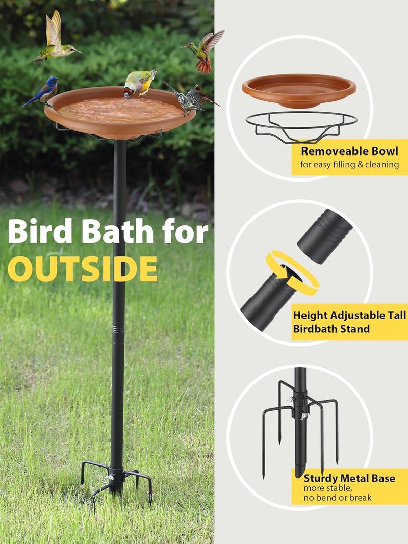 Feblomst Bird Bath for Outside, Garden Birdbaths for Outdoors, 41 in Tall Bird Bath with Detachable Bowl as Hummingbird Feeder, Metal Wild Bird Bath Stand with 4-Prong Stake Base, Bird-Friendly Brown Color - Image 5