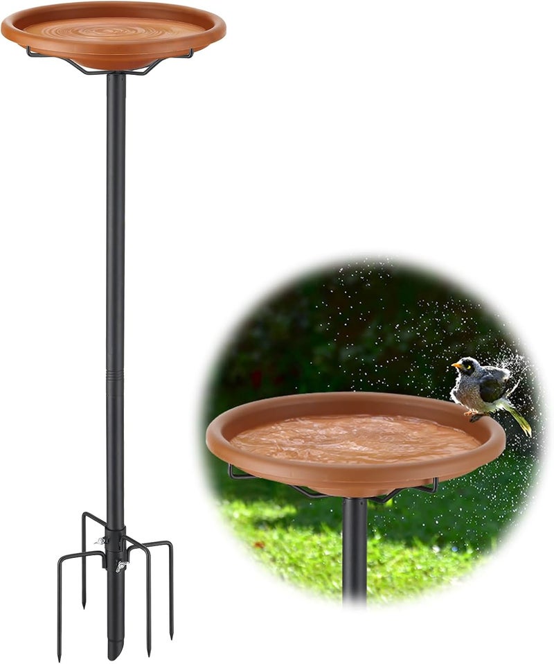 Feblomst Bird Bath for Outside, Garden Birdbaths for Outdoors, 41 in Tall Bird Bath with Detachable Bowl as Hummingbird Feeder, Metal Wild Bird Bath Stand with 4-Prong Stake Base, Bird-Friendly Brown Color - Image 1