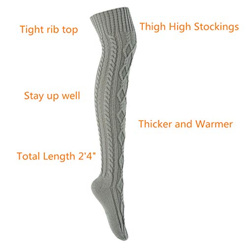SherryDC Women's Cable Knit Boot Stockings Extra Long Thigh High Leg Warmers Winter Floor Socks Grey - Image 2