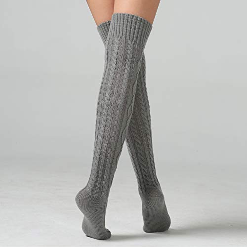 SherryDC Women's Cable Knit Boot Stockings Extra Long Thigh High Leg Warmers Winter Floor Socks Grey - Image 4