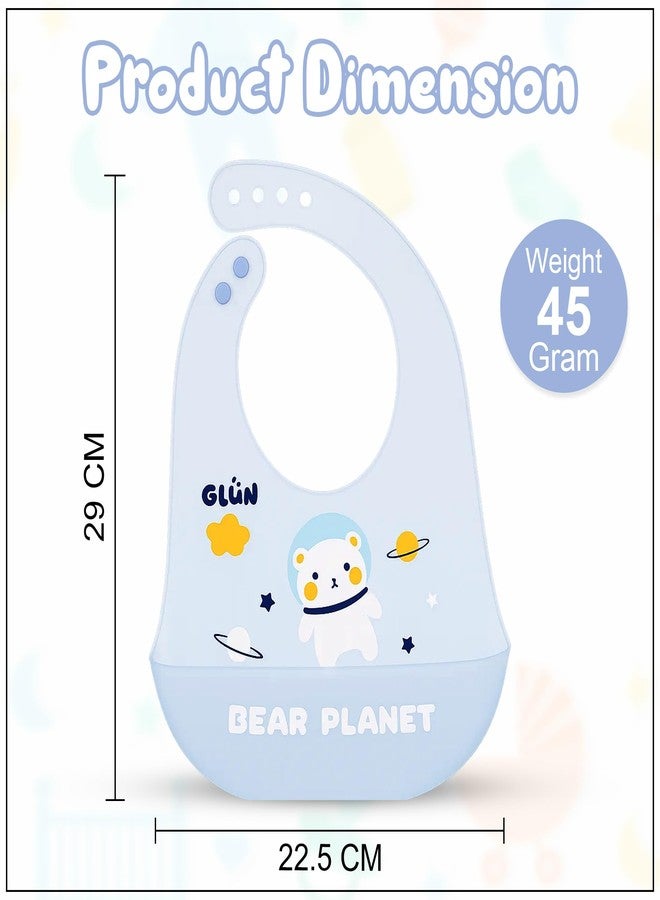 GLUN® Pack of 2 Soft Feeding Bibs with Bowl, Cute Taddy Bear Print for Growing Champs, Easily Wipes Clean, Comfortable Soft Baby Bibs, Less Time Cleaning after Meals for Babies - Image 2