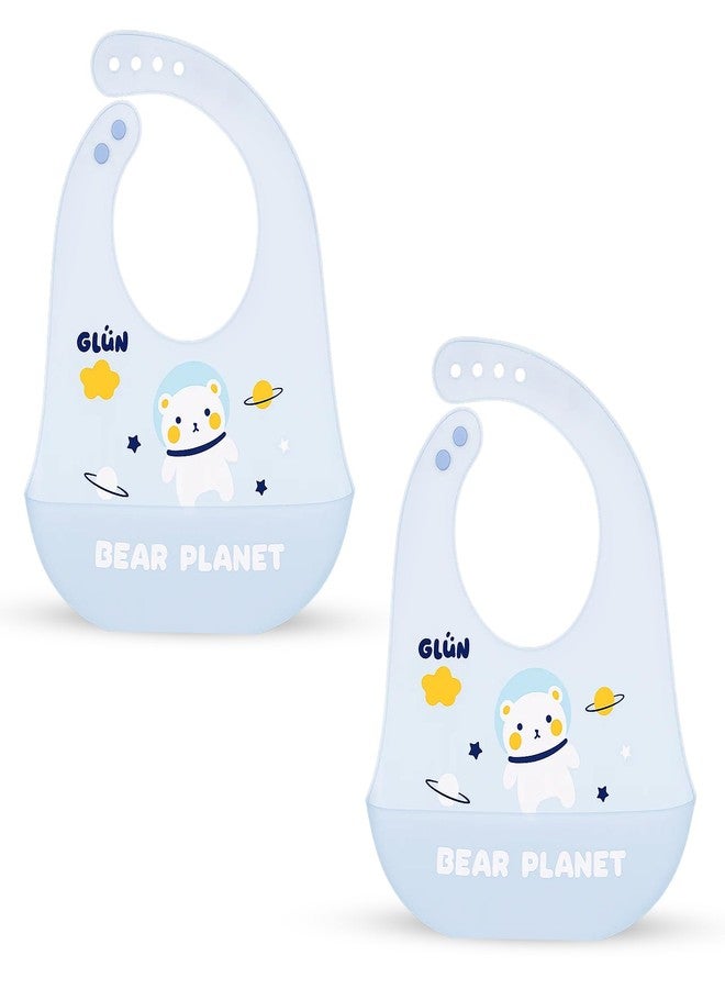 GLUN® Pack of 2 Soft Feeding Bibs with Bowl, Cute Taddy Bear Print for Growing Champs, Easily Wipes Clean, Comfortable Soft Baby Bibs, Less Time Cleaning after Meals for Babies - Image 1