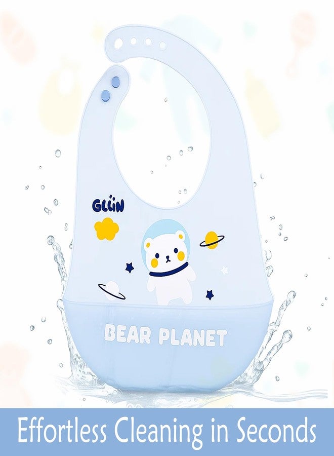 GLUN® Pack of 2 Soft Feeding Bibs with Bowl, Cute Taddy Bear Print for Growing Champs, Easily Wipes Clean, Comfortable Soft Baby Bibs, Less Time Cleaning after Meals for Babies - Image 4