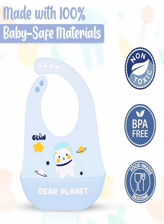 GLUN® Pack of 2 Soft Feeding Bibs with Bowl, Cute Taddy Bear Print for Growing Champs, Easily Wipes Clean, Comfortable Soft Baby Bibs, Less Time Cleaning after Meals for Babies - Image 5