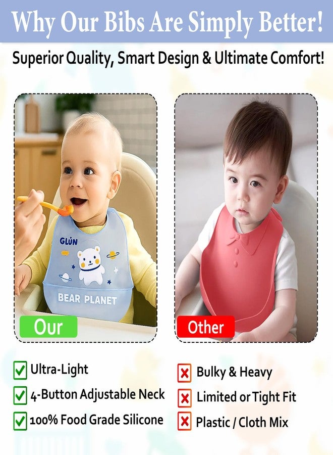 GLUN® Pack of 2 Soft Feeding Bibs with Bowl, Cute Taddy Bear Print for Growing Champs, Easily Wipes Clean, Comfortable Soft Baby Bibs, Less Time Cleaning after Meals for Babies - Image 3