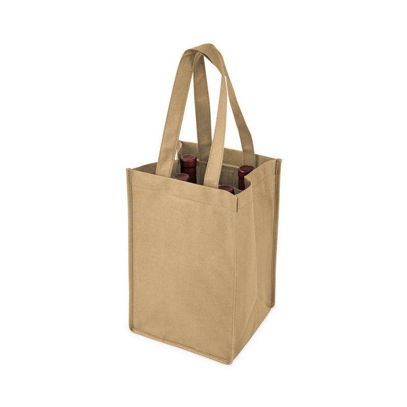 TRUE Wine Tote  4 Bottle Carrier with Dividers Reusable Beige Set