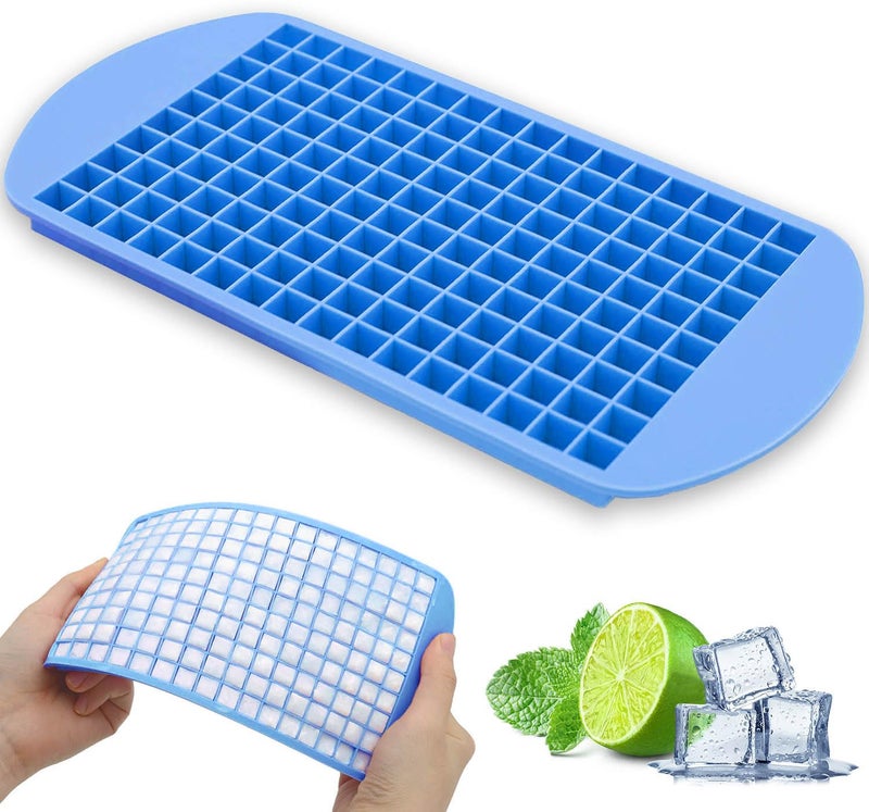 Silicone Mini Ice Cube Tray 160 Crushed Ice Cube Molds Easy Release Small Ice Cube for Chilling Whiskey Cocktail Kitchen Gadgets Stackable Ice Trays Blue