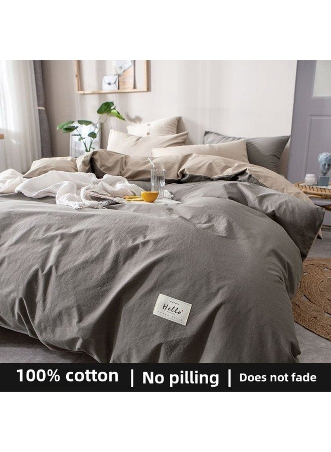 Pure Cotton Quilt Cover Single Piece Washed Cotton Pure Cotton Solid Color Quilt Cover Single Dormitory Double Nordic 1.5m-Color:Light Gray + Khaki -Specifications:180x220cm - Image 1