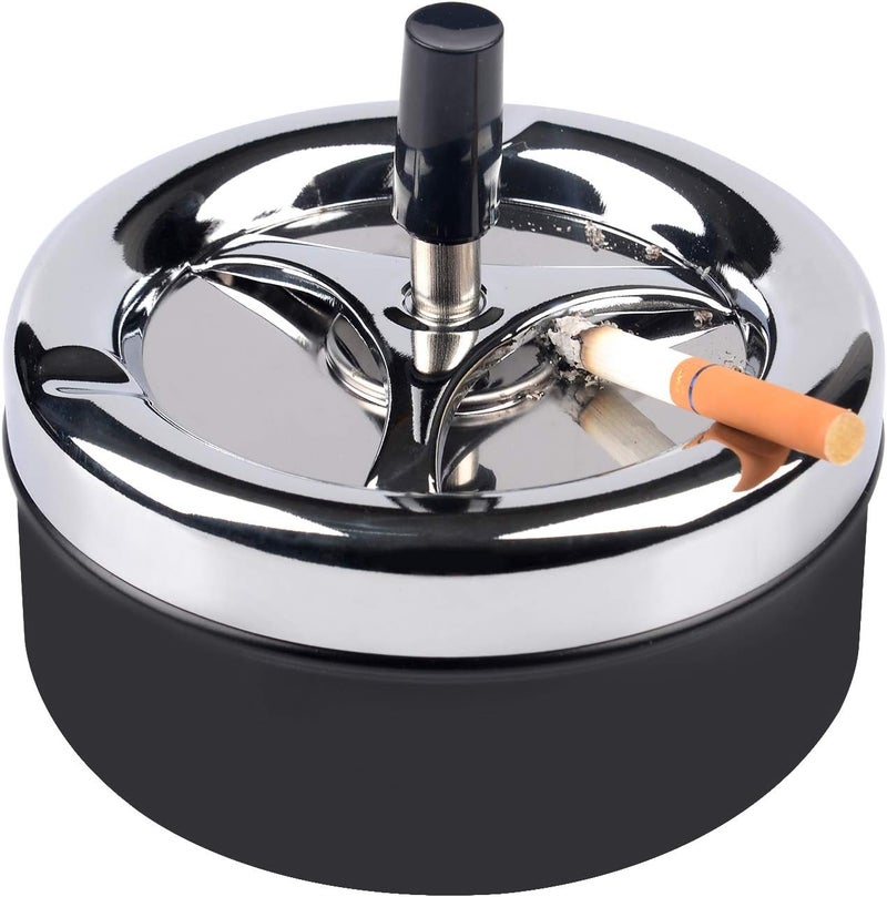 ONE250 Round Push Down Stainless Steel Modern Tabletop Cigarette Ashtray with Spinning Tray, Cigarette Ashtray for Indoor or Outdoor Use, Ash Holder for Smokers, Smoking Ash Tray for Home Office - Image 3