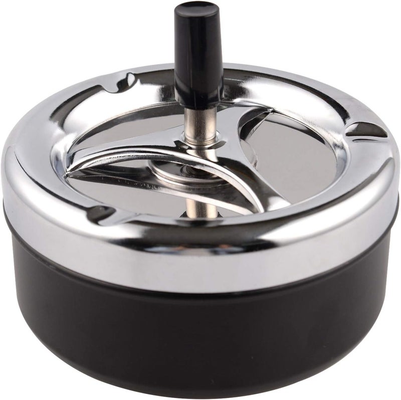 ONE250 Round Push Down Stainless Steel Modern Tabletop Cigarette Ashtray with Spinning Tray, Cigarette Ashtray for Indoor or Outdoor Use, Ash Holder for Smokers, Smoking Ash Tray for Home Office - Image 1