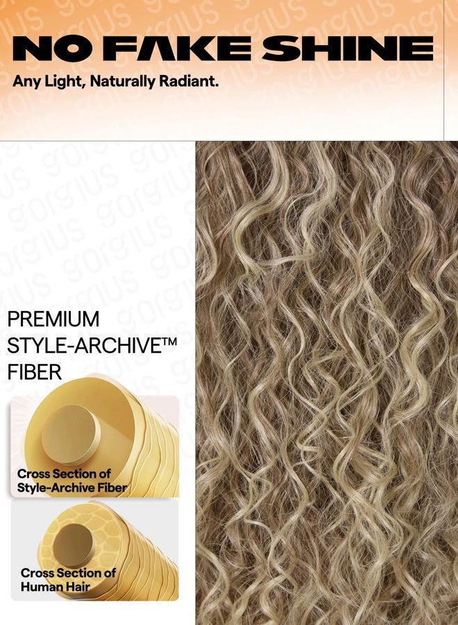GORGIUS Brown and Blonde Highlight Curly Lace Front Wigs Pre Cut Glueless Highlighted Synthetic Wig Upgraded with Premium Human-Hair-Like Fiber Pre Plucked Hairline 20 Inch - Image 4