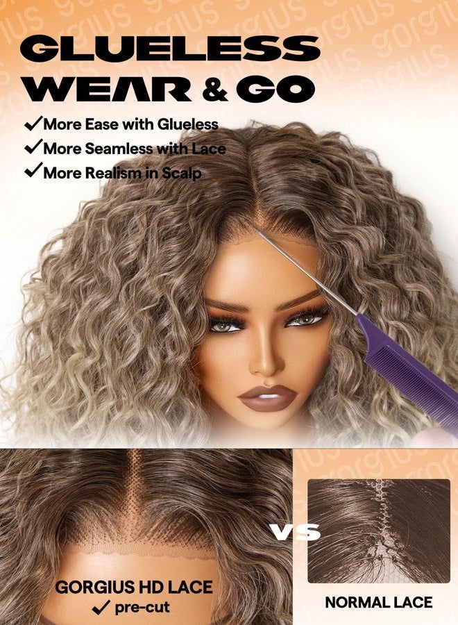 GORGIUS Brown and Blonde Highlight Curly Lace Front Wigs Pre Cut Glueless Highlighted Synthetic Wig Upgraded with Premium Human-Hair-Like Fiber Pre Plucked Hairline 20 Inch - Image 5