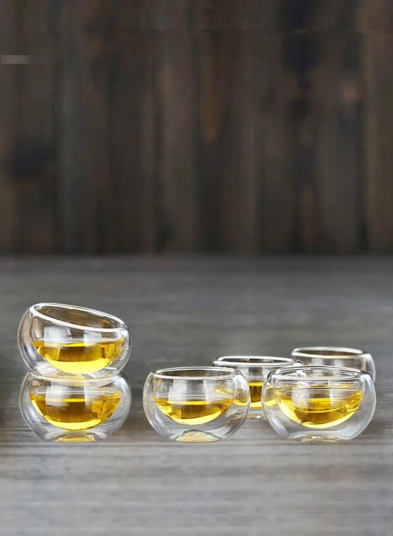 1Chase Borosilicate Heat Resistant Glass Teapot with Tea Warmer and 50 ml Double Wall Glass 6 Pc Set