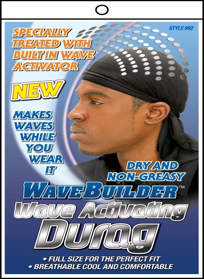 WAVEBUILDER Premium Hair Wave Activating Durag, Black