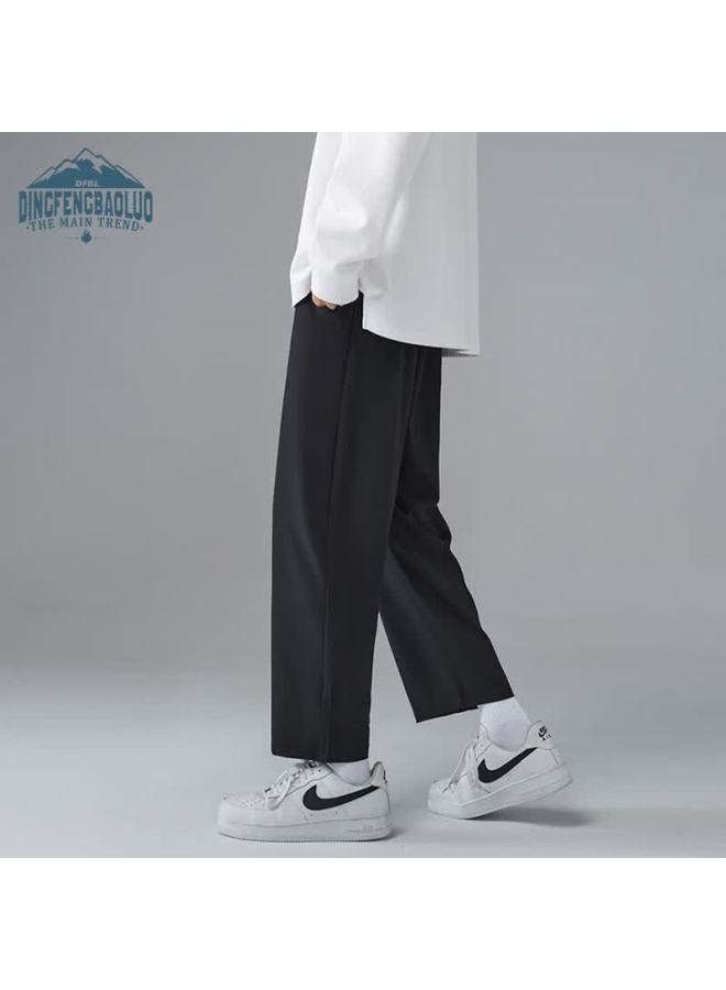 Dingfengbaoluo Men's Pants, Versatile Loose Straight-leg Ice Silk Trousers For Spring And Autumn, Casual Sports Pants, Style 1216, Black, XL - Image 2