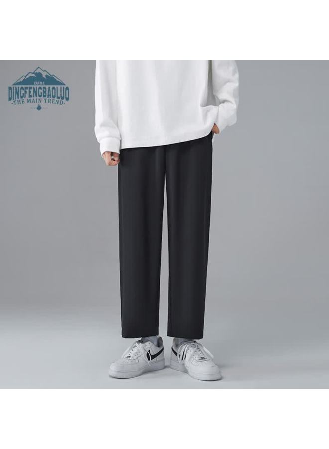 Dingfengbaoluo Men's Pants, Versatile Loose Straight-leg Ice Silk Trousers For Spring And Autumn, Casual Sports Pants, Style 1216, Black, XL - Image 4