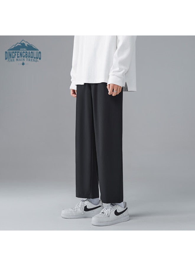 Dingfengbaoluo Men's Pants, Versatile Loose Straight-leg Ice Silk Trousers For Spring And Autumn, Casual Sports Pants, Style 1216, Black, XL - Image 3